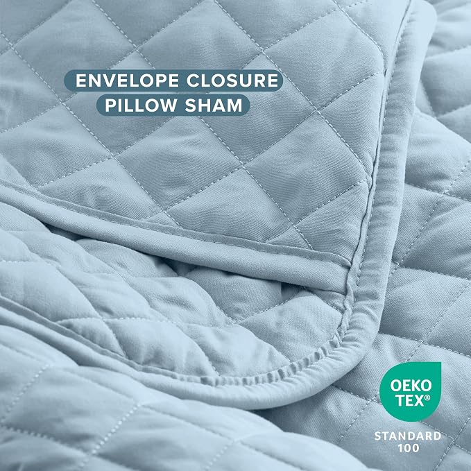 Bare Home Coverlet Set - Twin/Twin Extra Long - Lightweight Bed Decor - Comforter Alternative - All-Season Quilted Bedspread (Twin/Twin XL, Light Blue)