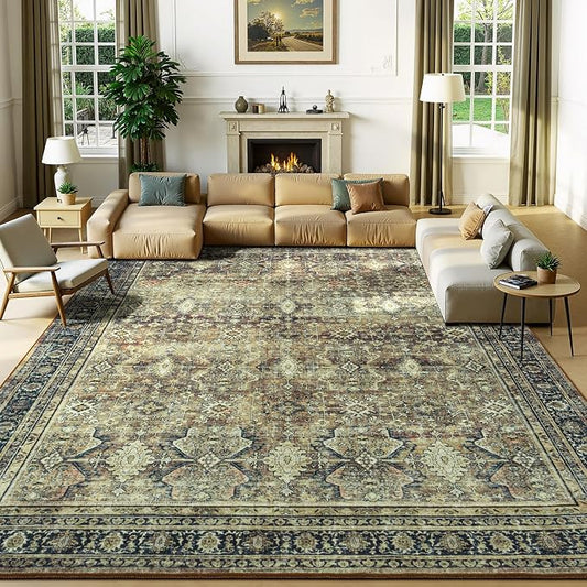Area Rugs 8 x 10 for Living Room,Large Washable Carpet Dark Brown | Durable Stain Resistant,Kid Pet Friendly,Compatible with All Vacuums,0.25inch Low Pile for Bedroom Dining Room Home Office