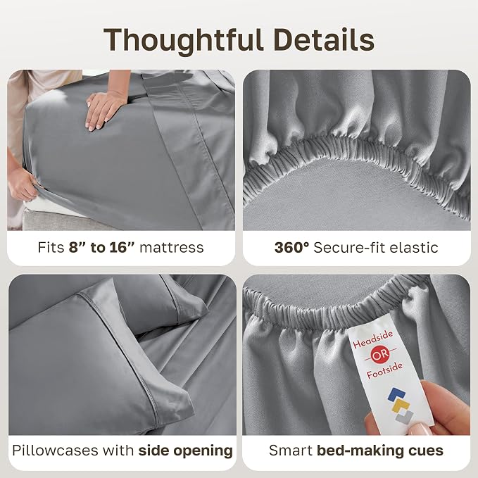 California Design Den Soft 100% Cotton Sateen Full Size Sheets Set | 400 Thread Count Backed by Good Housekeeping Seal, 16" Deep Pocket, All-Around Elastic, Durable, Easy Care - Slate Grey