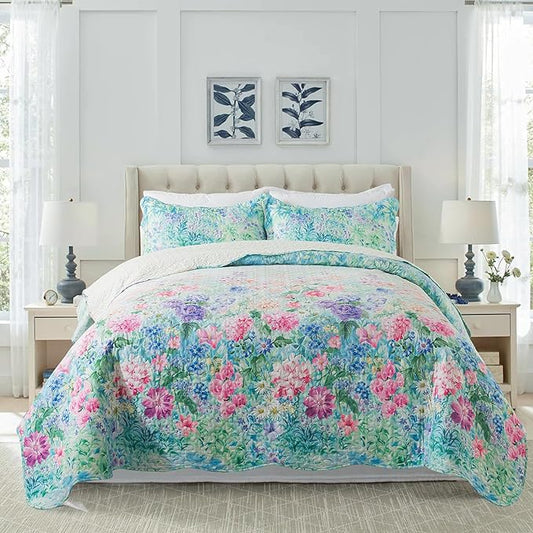 Quilt Bedspread Sets- Dreamy Flowers Reversible Coverlet Set,King Size