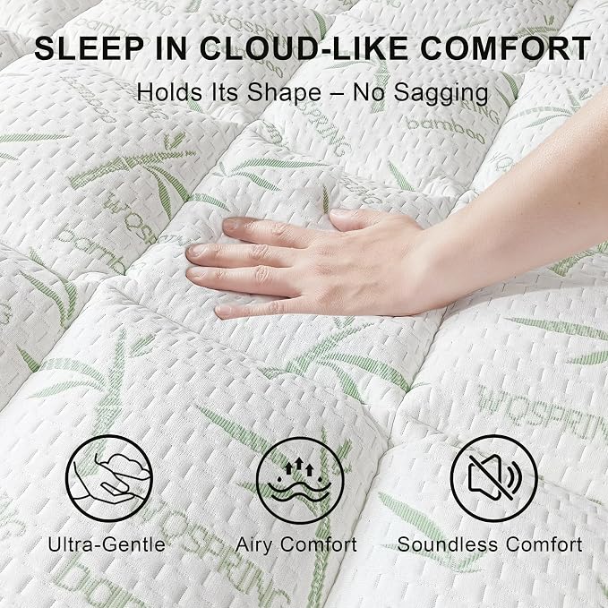 4 Inch Mattress Topper Full Size Memory Foam Bamboo Pillow Top Back Pain | Breathable Hypoallergenic OEKO-TEX Certified Deep Pocket 21 Inch Fits Twin Full Queen King Machine Washable