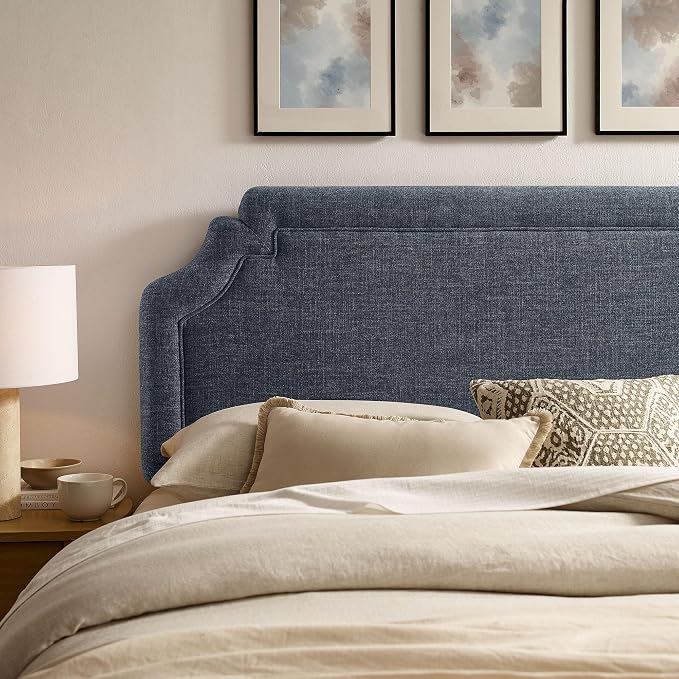 Modway Magnolia King Size Upholstered Fabric Headboard in Slate Blue - Padded Cushioned Headboard with Woven Heathered Upholstery and Adjustable Mounting Positions