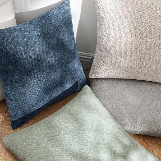 MIULEE Textured Chenille Throw Pillow Covers 20x20 Inch Smoke Blue | Pack of 2 Decorative Soft Throw Pillows, Solid Textured Cushion Covers, Modern Home Decor for Couch Sofa Bedroom Living Room