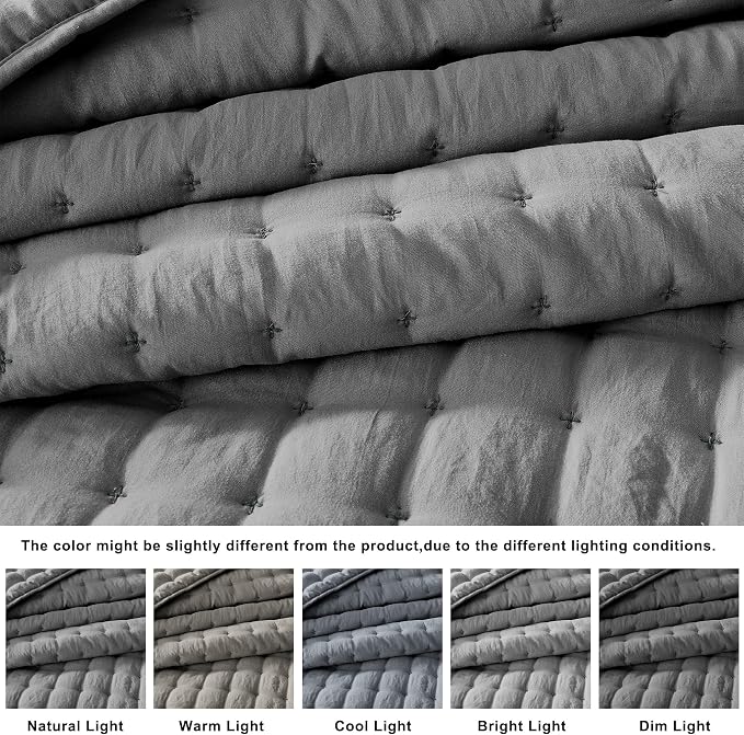 WDCOZY Dark Grey California Cal King Size Quilt Bedding Sets with Pillow Shams, Deep Oversized Lightweight Bedspread Coverlet, Quilted Blanket Thin Comforter Bed Cover, 3 Pieces, 118x106 inches