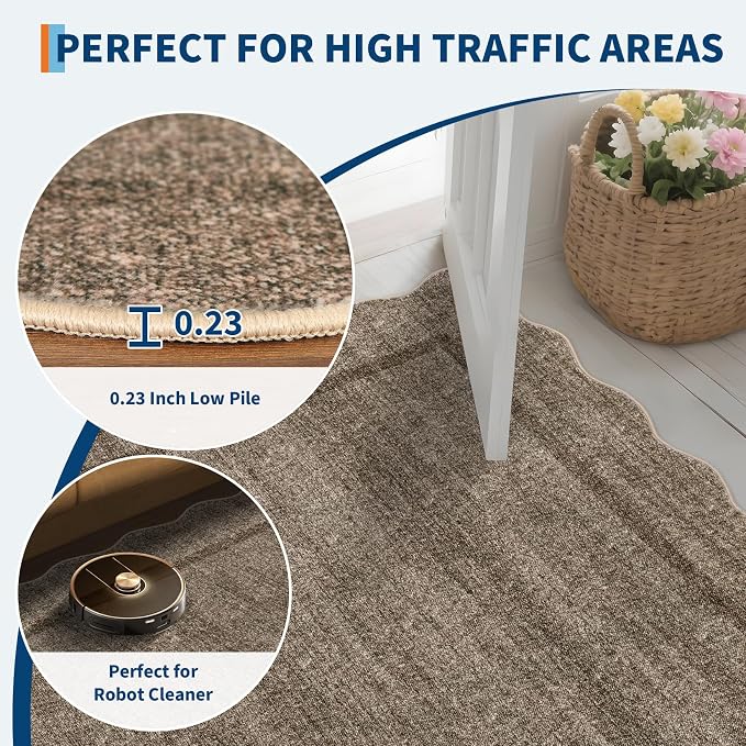GarveeHome Scalloped Living Room Rug 5x7 Washable Non Slip, Taupe | Modern Area Rug for Bedroom Traditional Kids Rug Throw Rugs Soft Low Pile Stain Resistant Carpet for Dining Room 5 ft x7 ft