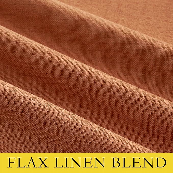 NICETOWN 100% Absolutely Blackout Linen Curtains with Thermal Insulated Liner, Terracotta, 52" Wide, 2 Panels, 63 inches Long Drapes, Grommet Retro Linen Curtains Vertical Drapes Privacy for Bedroom