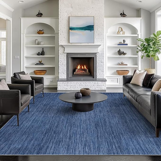 8x10 Area Rugs for Living Room, Large Washable Rug Non Slip Navy | Soft Low Pile, Thin & Lighweight Carpet, Folable Stain Resistant Modern Indoor Floor Mat for Bedroom, Dining Room, Home Decor