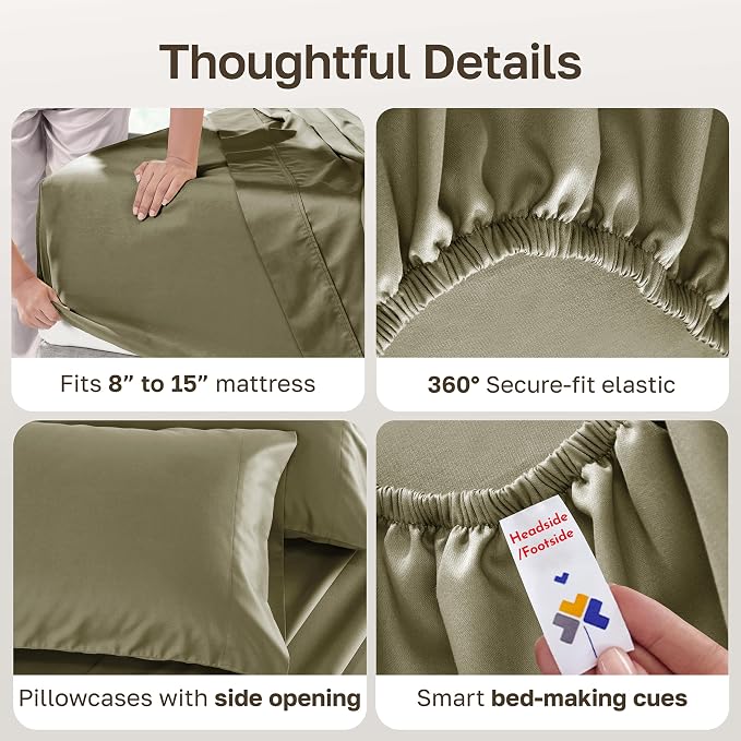 California Design Den 100% Cotton Sateen Split King Sheets Set, 5 Pcs | 500 Thread Count with Good Housekeeping Seal, Split King Sheets Sets for Adjustable Bed with 2 Separate Twin-XL Mattresses