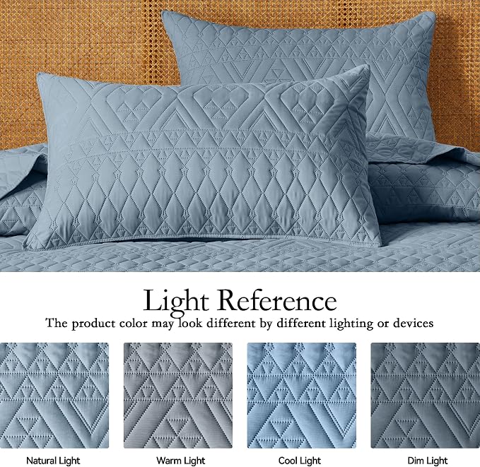 akkialla Twin Size Quilt Bedding Set,Dusty Blue Lightweight Microfiber Soft Bedspreads,Modern Style Geoetric Pattern Coverlet Set for All Seasons,2 Piece(1 Quilt,1Pillow Sham)
