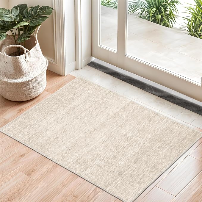 2x3 Rug Non Slip, Small Washable Entryway Rug Indoor Doormat Beige | Soft Low Pile, Thin & Lighweight Carpet, Folable Stain Resistant Modern Indoor Floor Mat for Living Room, Bedroom, Kitchen