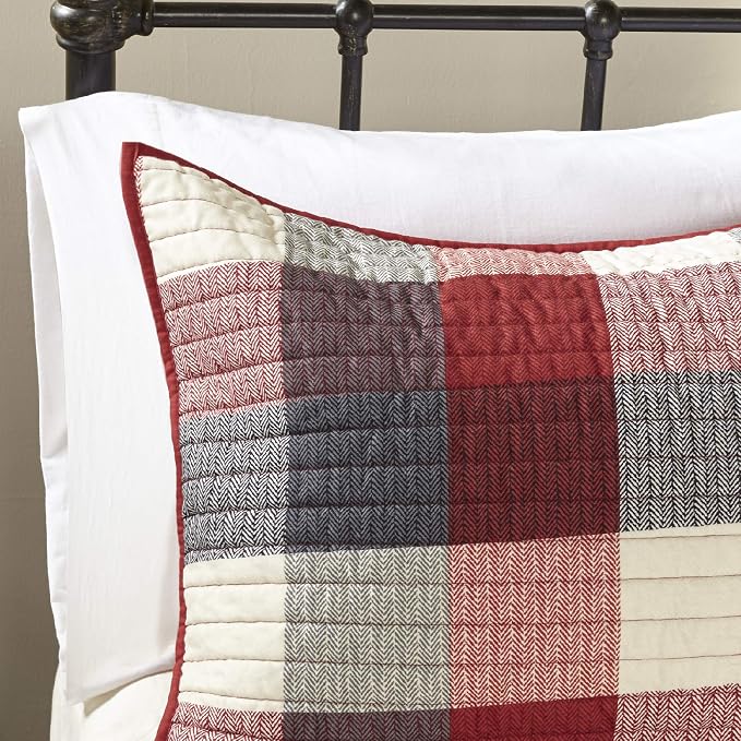 Madison Park Cabin Lifestyle Plaid Quilt Set, 6PC King/Cal King Coverlet | All Season, Luxurious Coverlet Bedspread Lightweight Bedding Layer, Shams, Decorative Pillow, Red
