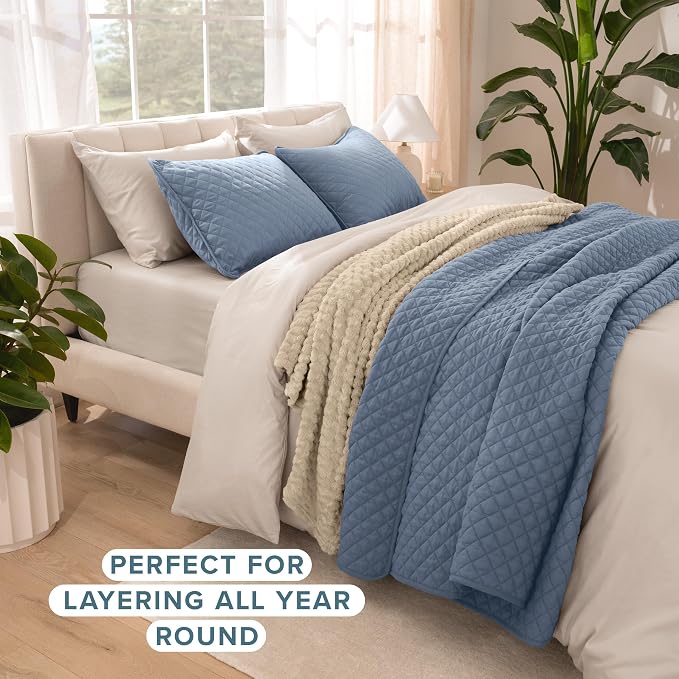 Bare Home Coverlet Set - Full/Queen - Lightweight Bed Decor - Comforter Alternative - All-Season Quilted Bedspread (Full/Queen, Coronet Blue)