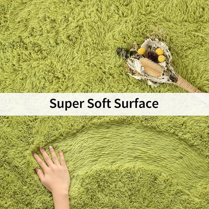 Soft Modern Indoor Large Shaggy Rug for Livingroom Bedroom Dorm Kids Room Home Decorative, Non-Slip Plush Fluffy Furry Fur Area Rugs Comfy Nursery Accent Floor Carpet 3x5 Feet, Green