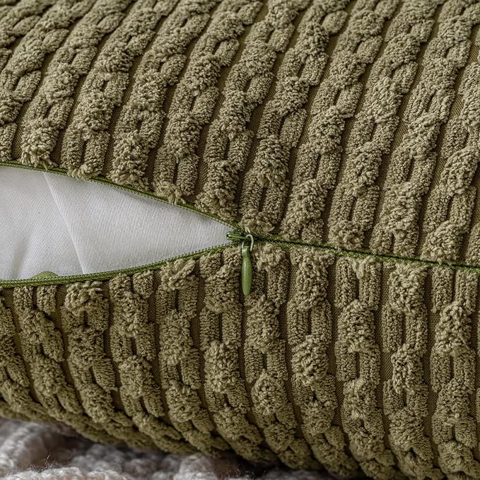 MIULEE Decorative Throw Pillow Covers 18x18 Olive Green Textured Corduroy | Pack of 2 Striped Pillow Covers Modern Farmhouse Coastal Home Decor for Couch Bed Sofa Living Room