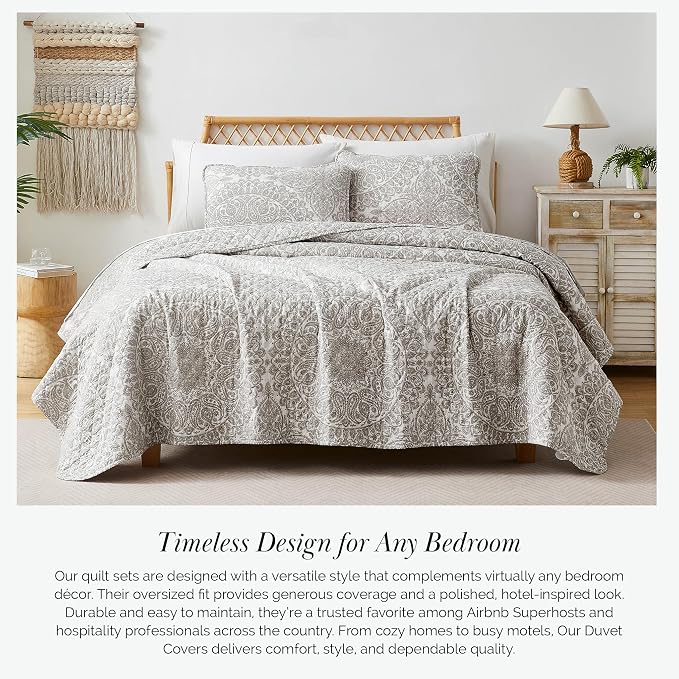 Southshore Fine Living, Inc. Ashanti Collection Oversized Queen Quilt Bedding Set, Prewash Fabric, Soft Coverlet 3-Piece with Two Matching Pillow Shams (98 in Wide x 98 in Long), Full/Queen, Bone