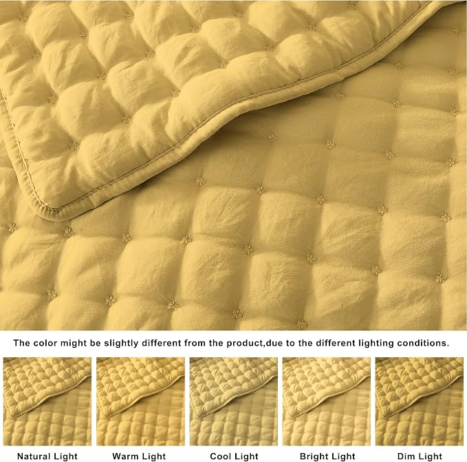 WDCOZY King Size Quilt Bedding Sets with 2 Pillow Shams, Lightweight Soft Bedspread Coverlet, Quilted Blanket Thin Comforter Bed Cover for All Season, 3 Pieces, 104x90 inches, Yellow