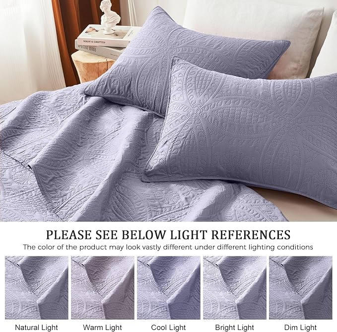 akkialla Lavender King/Cal King Quilt Set,Ultrasonic Lightweight Bedspread Coverlet for Modern Minimalist Bedroom,Soft Microfiber Coin Pattern Bedding,3-Piece (1 Quilt,2 Pillow Shams)
