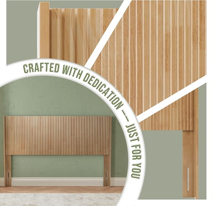 Queen Headboard Only, 64.6" Wood Headboard Queen Size, Boho Headboard | Natural Wood Queen Bed Headboard Only, Wall Mounted Headboard with Wingback for Bedroom, Modern Farmhouse Headboards