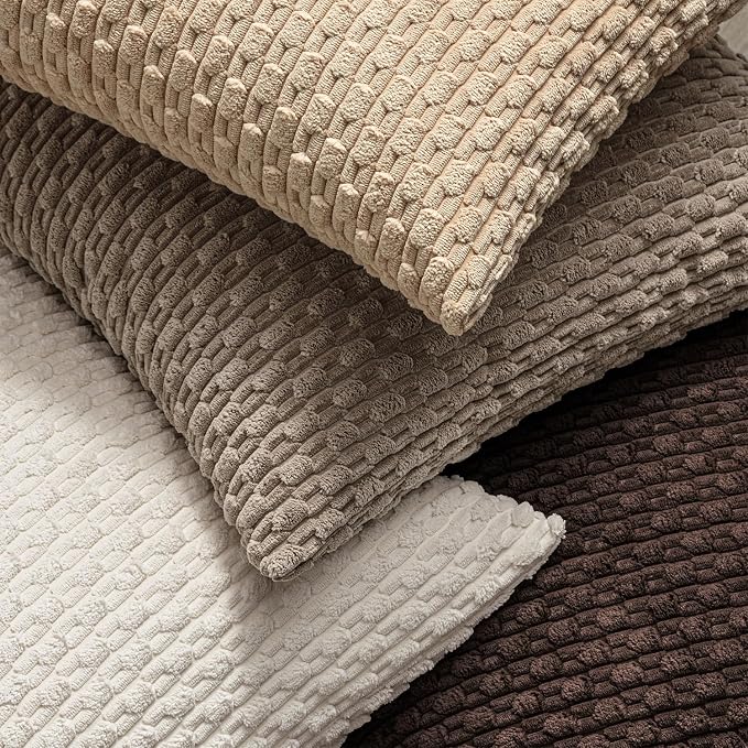MIULEE Decorative Throw Pillow Covers 20x20 Neutral Brown Textured Corduroy | Pack of 2 Striped Pillow Covers Modern Farmhouse Fall Home Decor for Couch Bed Sofa Living Room