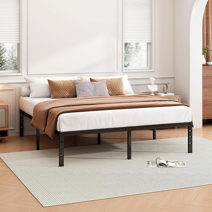 Hafenpo 14 Inch Queen Bed Frame - Sturdy Metal Platform Queen Size, No Box Spring Needed, Heavy Duty, Easy Assembly, Strong Bearing Capacity, Under Bed Storage, Black | Sturdy Metal Platform Queen Size, No Box Spring Needed, Heavy Duty, Easy Assembly, ...