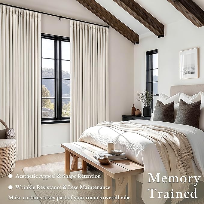 100% Blackout Linen 126 Inch Curtains 2 Panel Set for Bedroom Natural | Pinch Pleated, Thick Linen Textured, Thermal Insulated Heavy Curtain with Liner, 40 x 126 for Sliding Glass Door Living Room