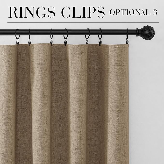RYB HOME Burlap 100% Blackout Curtains 63 Inch Long for Bedroom Bedroom | Back Tab Rod Pocket, Thermal Insulated Light Blocking, for Nursery Boys Room Kids Room Living Room, W52 x L63, 2 Panels
