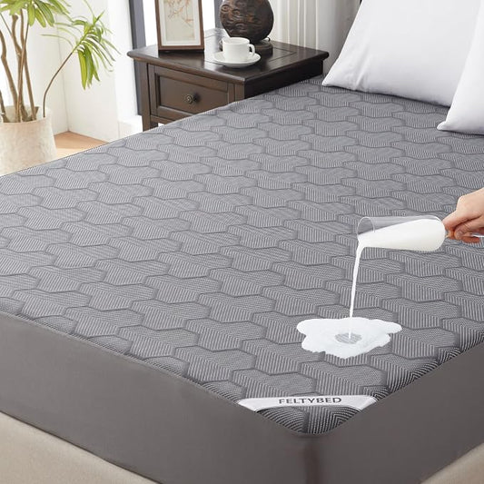 Full Size Mattress Protector Waterproof 3D Air Fabric Mattress Pad Cover | Gray, 40% Rayon Derived from Bamboo, Breathable Mattress Pad Fitted with Deep Pocket 6"- 15" Machine Washable