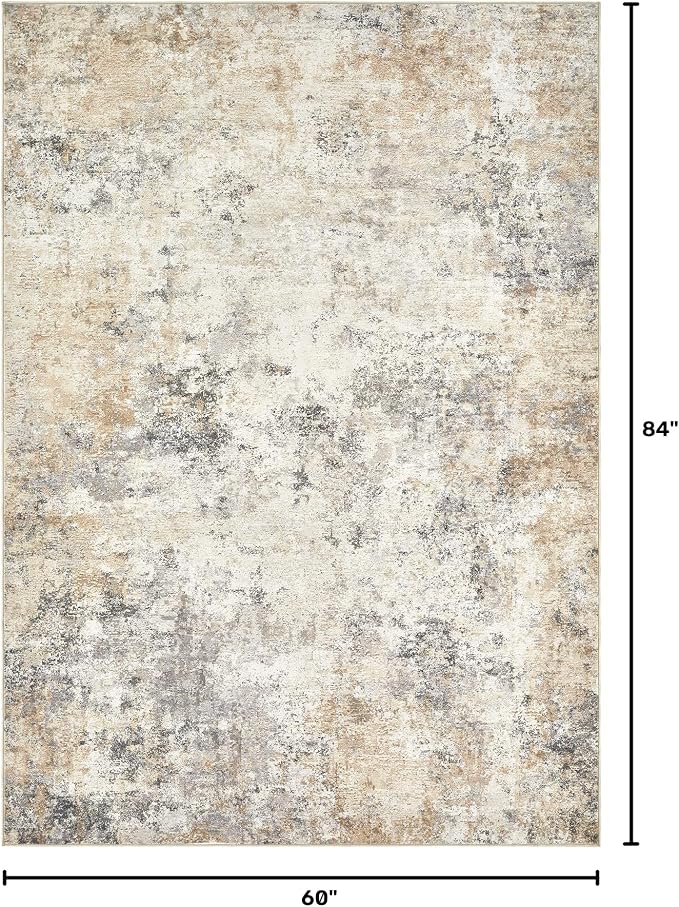 UERMEI 5x7 Area Rug Living Room Rugs - Washable Neutral Modern Abstract Soft Thin Large Rug Indoor Floor No Slip Rug Carpet for Bedroom Under Dining Table Home Office Decor - Golden Grey