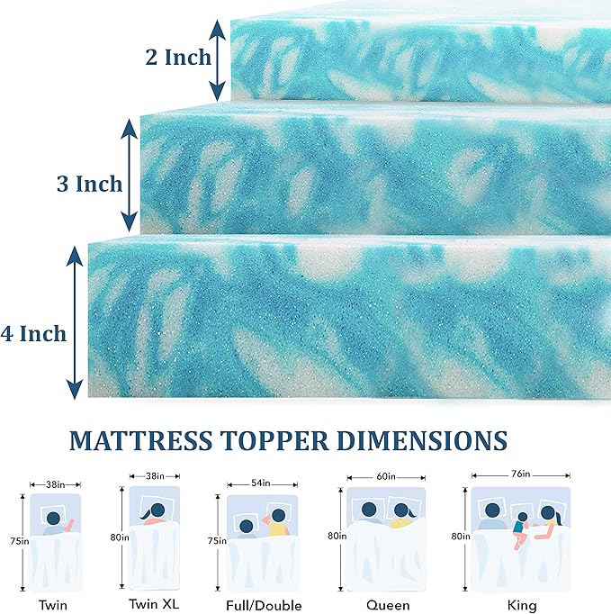 EGO 4 Inch Twin Mattress Topper Gel Memory Foam for Pressure Relief | Cooling Gel Infused, Dorm Room Essentials Bed Topper in a Box, CertiPUR-US Certified, 75"Lx38"W