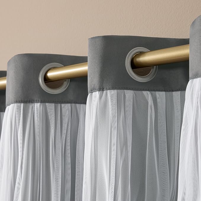 TOWN & COUNTRY LUXE Talia Double Layer Indoor Curtains, Sheer and Room Darkening Blackout, Grommet Top, Energy Efficient, 2-Pack Set, 52"x108", Black Pearl