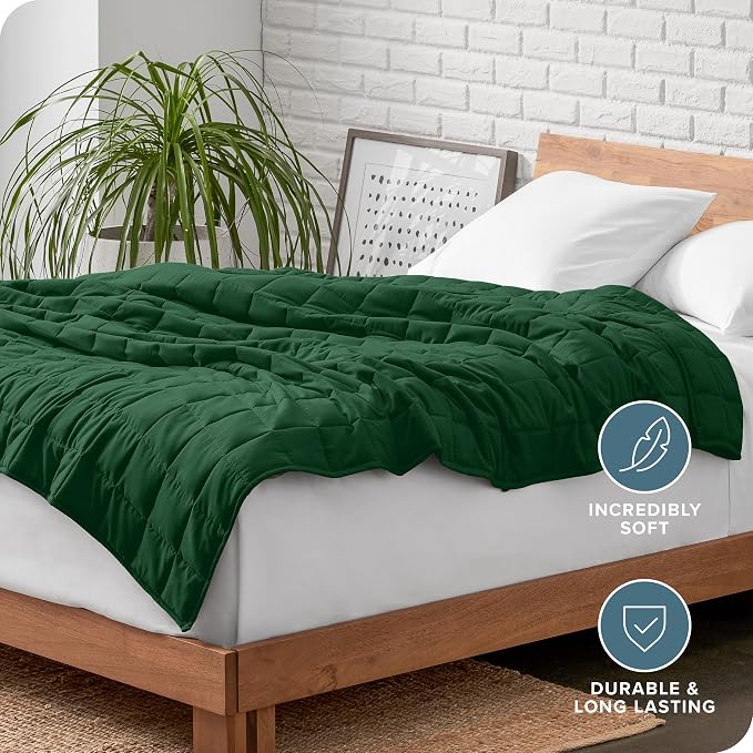 Bare Home Cotton Weighted Blanket (Forest Green, 40"x60" 10lbs) | Twin or Full Size, All-Natural 100% Cotton, Premium Heavy Blanket Nontoxic Glass Beads