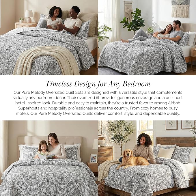 Southshore Fine Living, Inc. Farmhouse Bedding Quilt Set, Twin XL Coverlet, Oversized Quilt, Summer Coverlet, Lightweight Bedspread 2-Piece Set with One Matching Pillow Sham, Twin/XL Quilts, Black