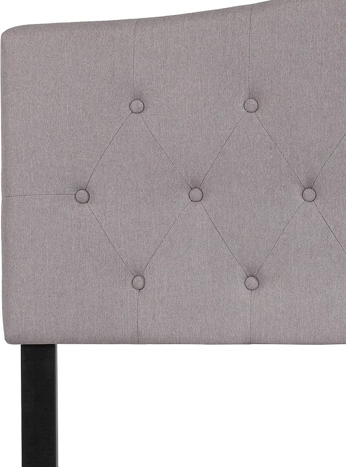 EMMA + OLIVER Light Gray Full Button Tufted Headboard | Adjustable Bed Rail Slots, Fabric Upholstered