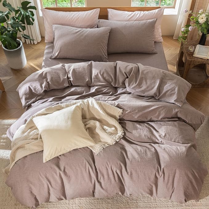 MooMee Duvet Cover Set 100% Washed Cotton Linen Like Alaska King | Relaxed Linen-like Texture. Soft, Breathable & Long-lasting Comfort. Lightweight. Hidden Zipper with 8 Interior Corner Ties