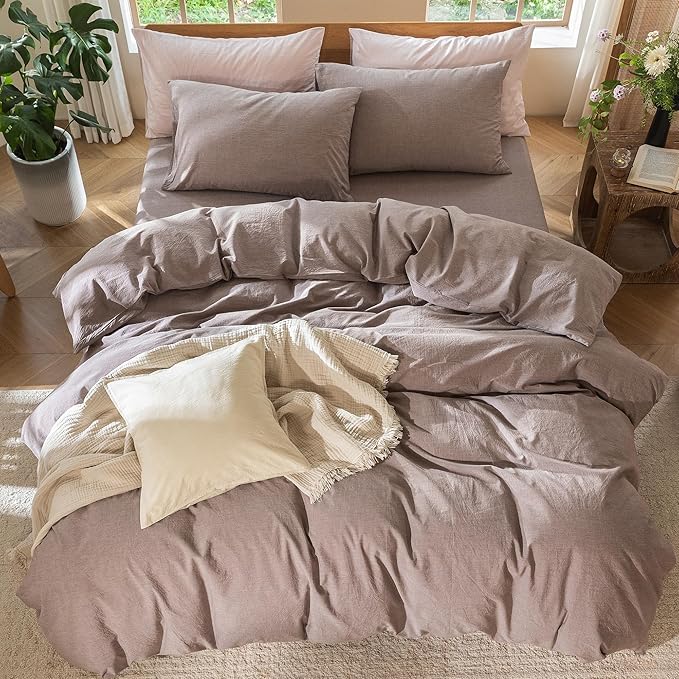 MooMee Duvet Cover Set 100% Washed Cotton Linen Like Oversized King | Relaxed Linen-like Texture. Soft, Breathable & Long-lasting Comfort. Lightweight. Hidden Zipper with 8 Interior Corner Ties