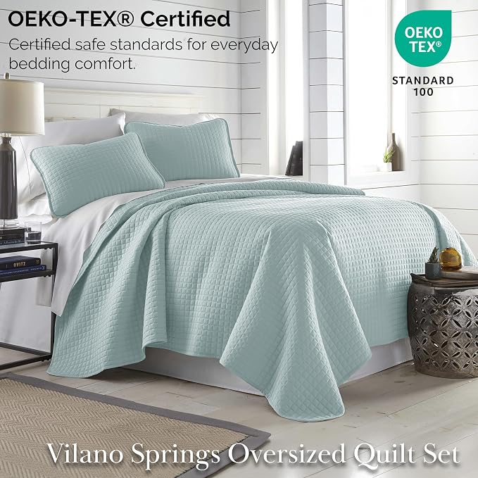 Southshore Fine Living, Inc. Bed Quilts Queen Size with 2 Pillow Shams, Full Bedding Set, Pet Hair Resistant Bedding, Quilt Coverlet Bedspreads Queen Size, Full Bedspread with 2 Pillow Shams, Sky Blue