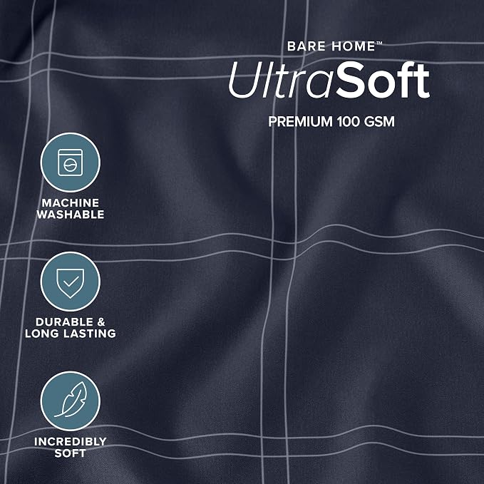 Bare Home Duvet Cover Set Twin/Twin XL, Modern Plaid - Midnight Blue/White | 1800 Ultra-Soft, Lightweight, Cooling, Breathable, Premium, All-Season