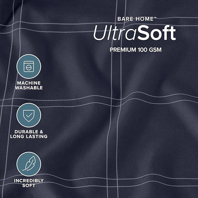 Bare Home Duvet Cover Set (Full, Modern Plaid - Midnight Blue/White) | 1800 Ultra-Soft, Lightweight, Cooling, Breathable, Premium, All-Season