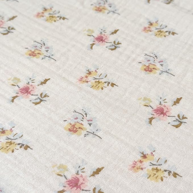 2-Layer Cotton Muslin Duvet Cover Full for Kids Girls Boys, Shabby Chic Floral Duvet Covers Beige Comforter/Quilt Cover with Ruffles, 79"x90", Azalea, No Pillow Cases