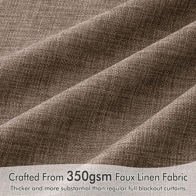 MIULEE 100% Blackout Back Tab Pleat Linen Curtains 50" Wx120 L,Dutch Cocoa | 2 Panels,Thick Faux Linen,Textured Drapes,with Hooks,for Bedroom Living Room,Black Out,Room Darkening