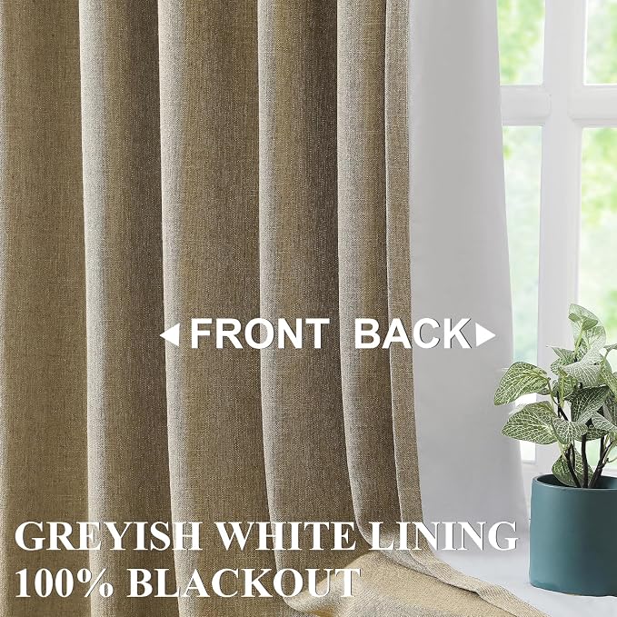 Vision Home Brown Pinch Pleated Full Blackout Curtains Linen Blended Room Darkening Window Curtains 112 inch for Living Room Bedroom Thermal Insulated Pinch Pleat Drapes with Hooks 40" Wx112 Lx2