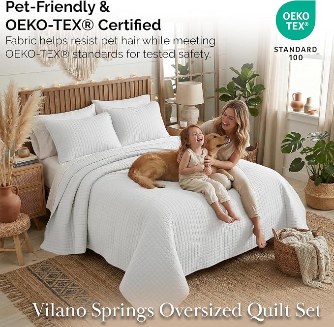 Southshore Fine Living, Inc. Oversized King Quilt Bedding Set with Shams, Lightweight White Coverlet Quilt King Size Bedspread, Luxury Bedding, Bed Spread for California Kings Mattress, White Quilts