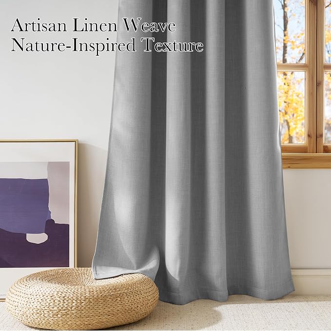 NICETOWN Short Faux Linen Light Grey Blackout Curtains 63 inches Long | Privacy Panels, For Living Room, For Bedroom, Farmhouse Style, Easy Care, Grommet Top, 2 Panels, W42 by L63