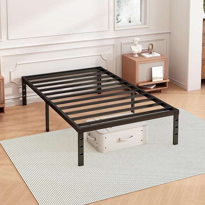 Hafenpo 14 Inch Twin Bed Frame, Under Bed Storage, Black | Sturdy Metal Platform Twin Size, No Box Spring Needed, Heavy Duty, Easy Assembly, Strong Bearing Capacity