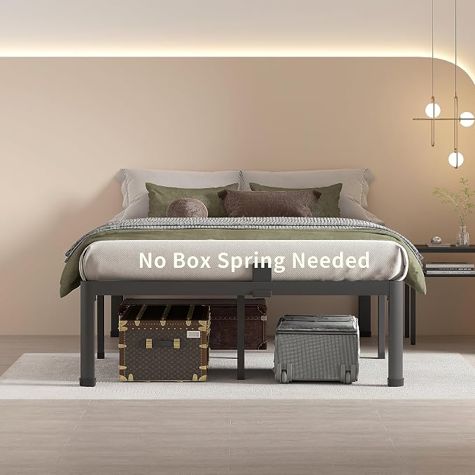 MAF 14 Inch Queen Metal Platform Bed Frame with Round Corner Legs | Mattress Baffle, 3000 LBS Heavy Duty Steel Slat Support, Noise Free, No Box Spring Needed, Easy Assembly, 12.4" Storage Space