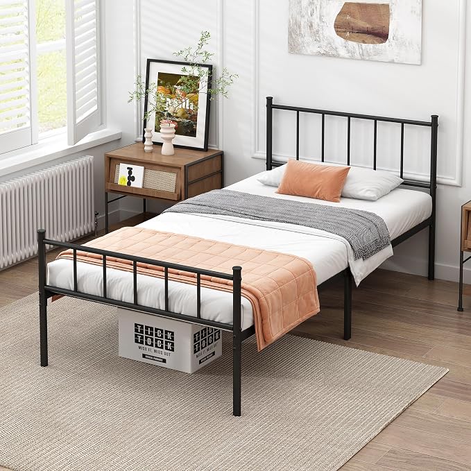 DIIYIV Twin Metal Bed Frame,Steel Slat Support,Noise Free,Easy Assembly | Twin Size Bed,Mattress Foundation,Underbed Storage,No Box Spring Needed