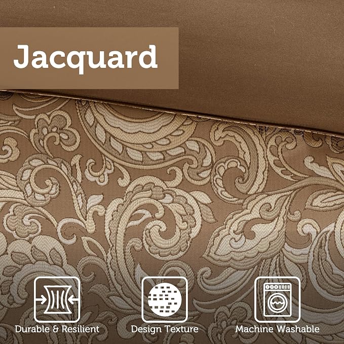 Madison Park Essentials Brystol 24 Piece Room in a Bag Faux Silk Comforter Jacquard Paisley Design Matching Curtains Down Alternative Hypoallergenic All Season Bedding-Set, Queen(90"x90"), Brown | Matching Curtains Room in a Bag, Down Alternative Beddi...