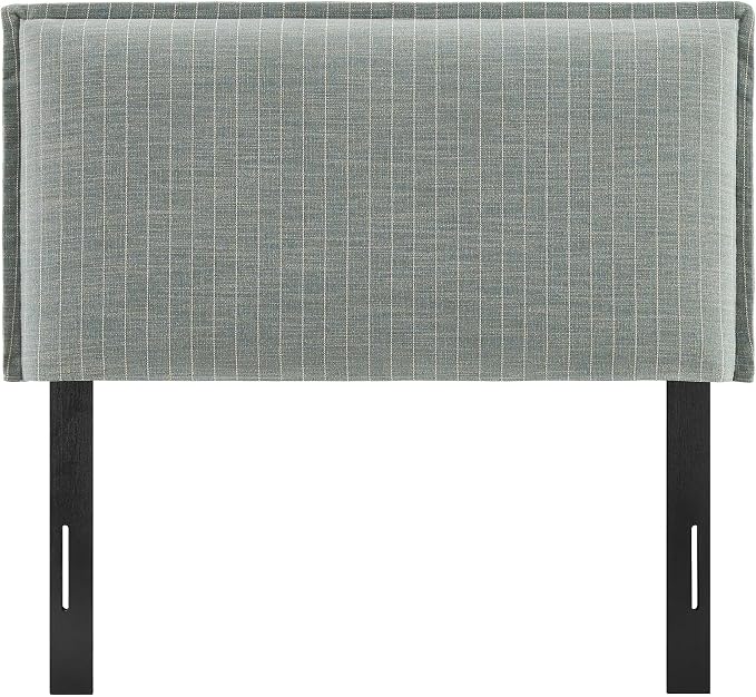 Modway Camille Twin Size Striped Linen Blend Pinstripe Headboard with Removable Slipcover – in Spa Blue Stripe - Padded Pillow Style Headboard with Adjustable Mounting for Twin Beds