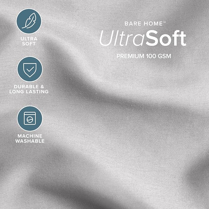 Bare Home Queen Comforter Set - 1800 Ultra Soft (Queen, Light Grey) | All-Season, Breathable, Hypoallergenic, Premium 1800, Warm, Cozy