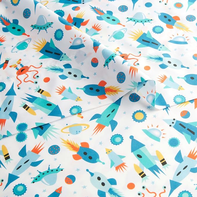 Amazon Basics Kid's Soft Easy-Wash Microfiber 4-Piece Sheet Set with Pillowcase, Full, Cosmic Adventure